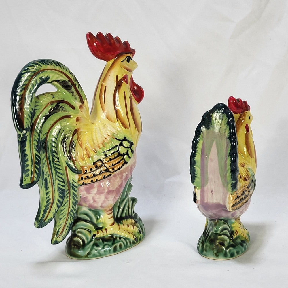 Vintage Rooster and Hen Figurines Hand Painted Set of 2 Ucagco Ceramics Japan - Picture 3 of 9